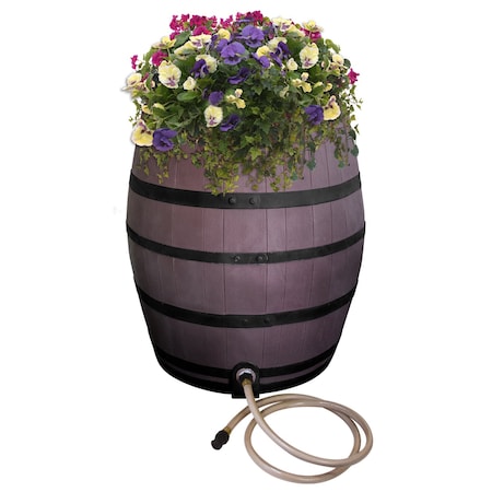 Emsco Group 50-Gallon Whiskey Rain Barrel w/Bands, Planter, Diverter, Hose, Flatback Design, Brown 2243-1